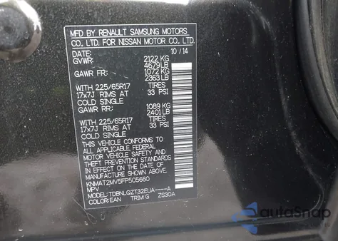 2015 Nissan Rogue Sv z USA, uszkodzony, nr VIN KNMAT2MV5FP505660